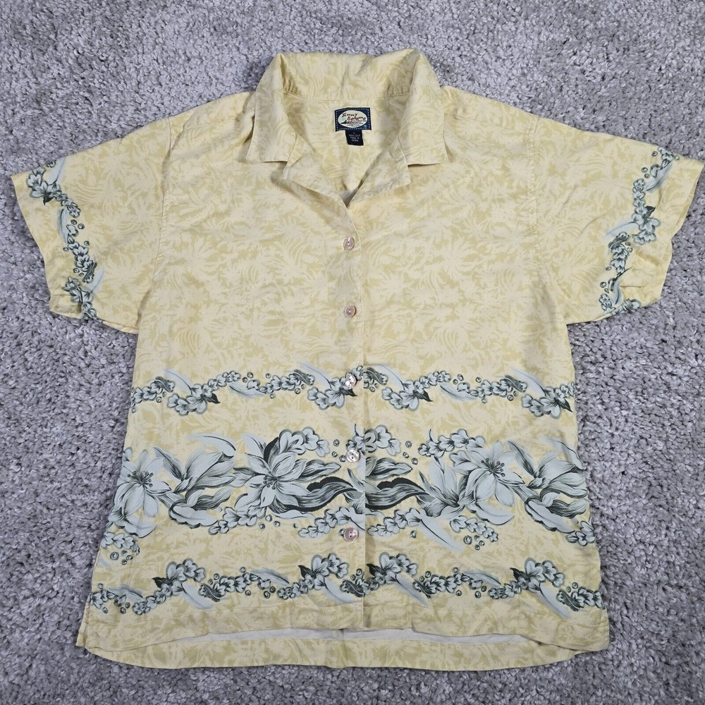 Tommy Bahama Womens Silk Floral Button Up Shirt Size L Coastal Resort Beach‎